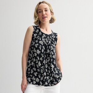 *NWOT* Croft & Barrow Black Floral Pleated Tank Top- XXL